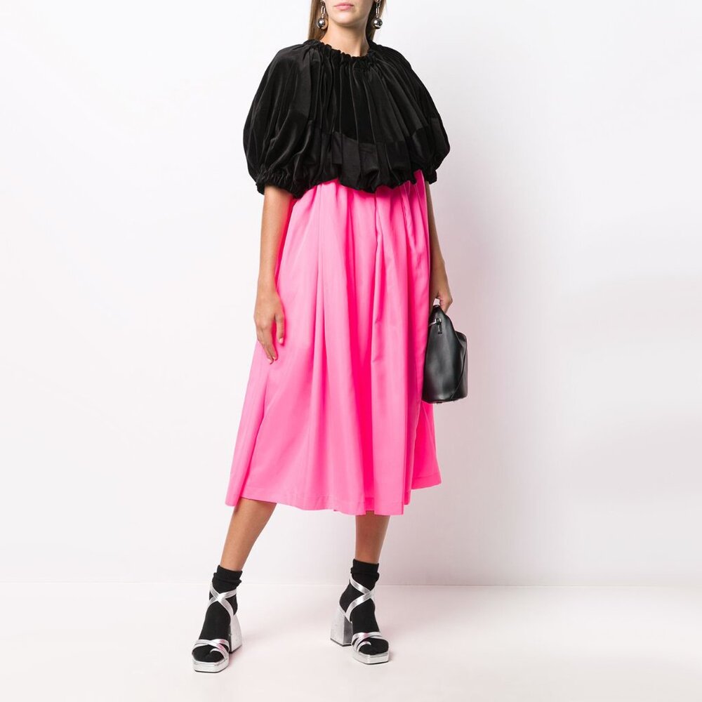Comme des Garcons Black Velvet and Neon Pink Bubble Dress, size Large